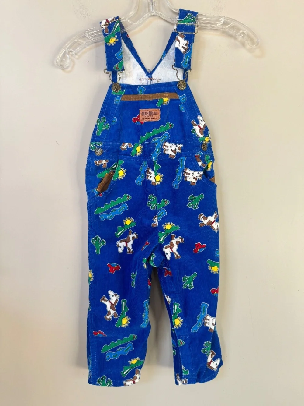 VTG OshKosh Corduroy Vestbak Overalls Blue  Western Horse Pattern Toddler 4T USA